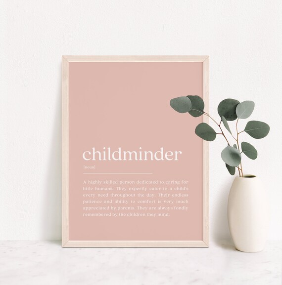 Childminder Dictionary Definition Blush Pink Typography Quote Poster