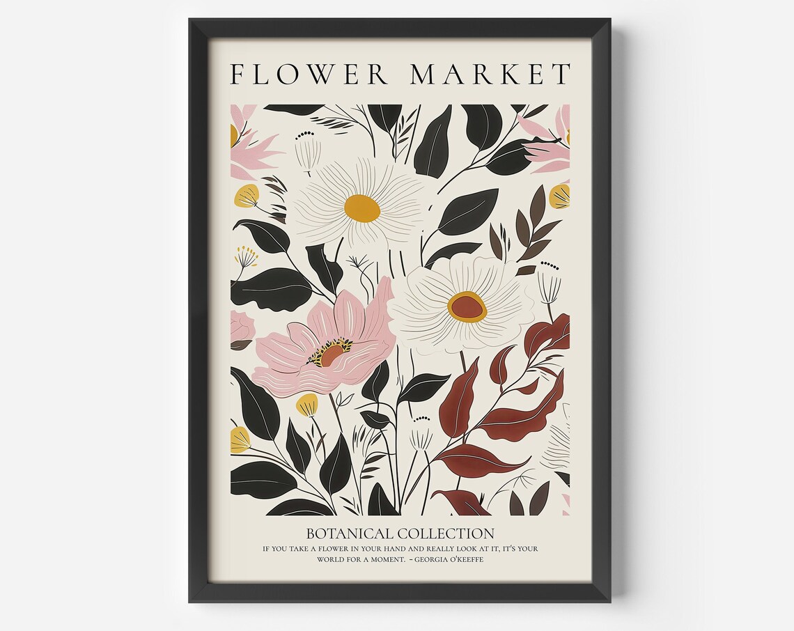 Flower Market Botanical Collection Pink Floral Quote Artwork Poster
