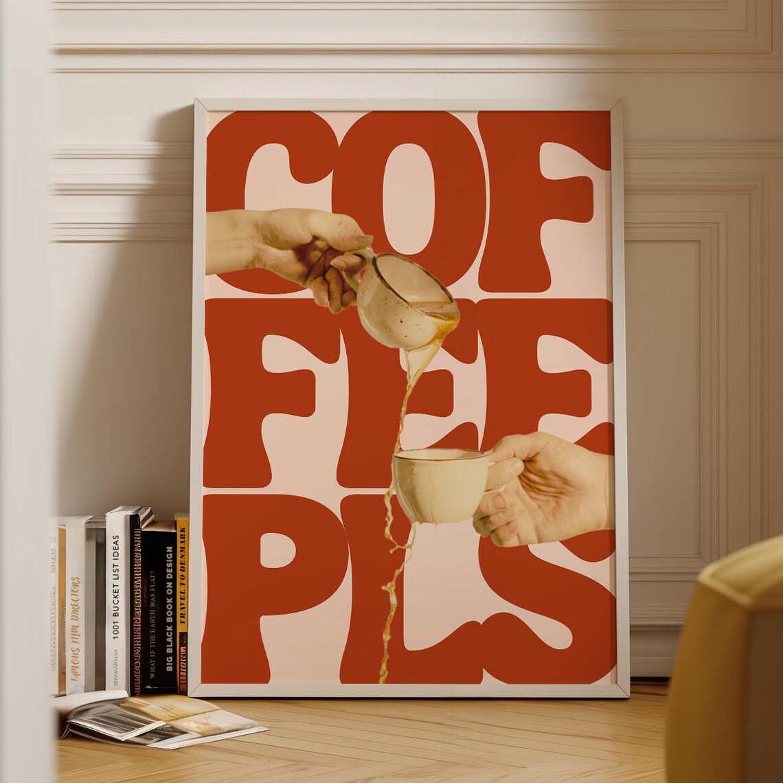 Coffee PLS Retro Typography Coffee Pouring Hands Kitchen Art Poster