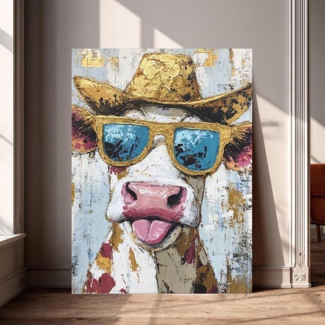 Funny Cow Farmhouse Decor, Quirky Animal Art
