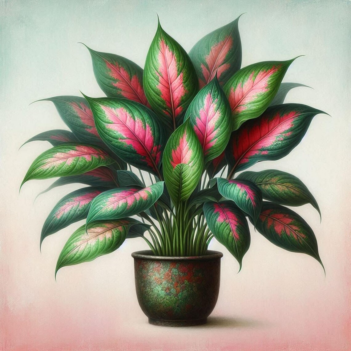 Aglaonema Wishes Plant Painting, Botanical Decor Gift