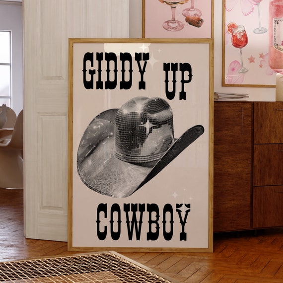 Cowgirl Western Wall Art Prints Disco Cowboy Hat Wild West Retro Rodeo Cowboy Giddy Up Prints 1 Print