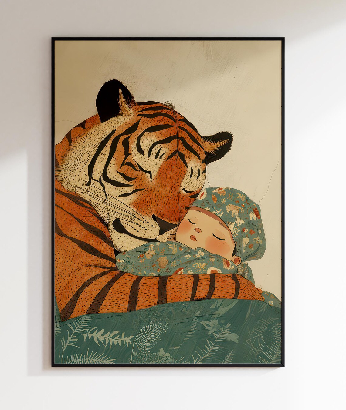 Baby and Tiger Vintage Nursery Art Print, Whimsical - Image 2