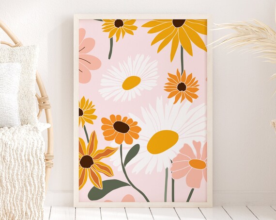 Pink Flower Print, Pastel Floral Wall Art