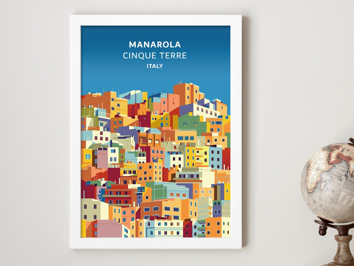 Manarola Cinque Terre Colorful Hillside Houses Travel Poster