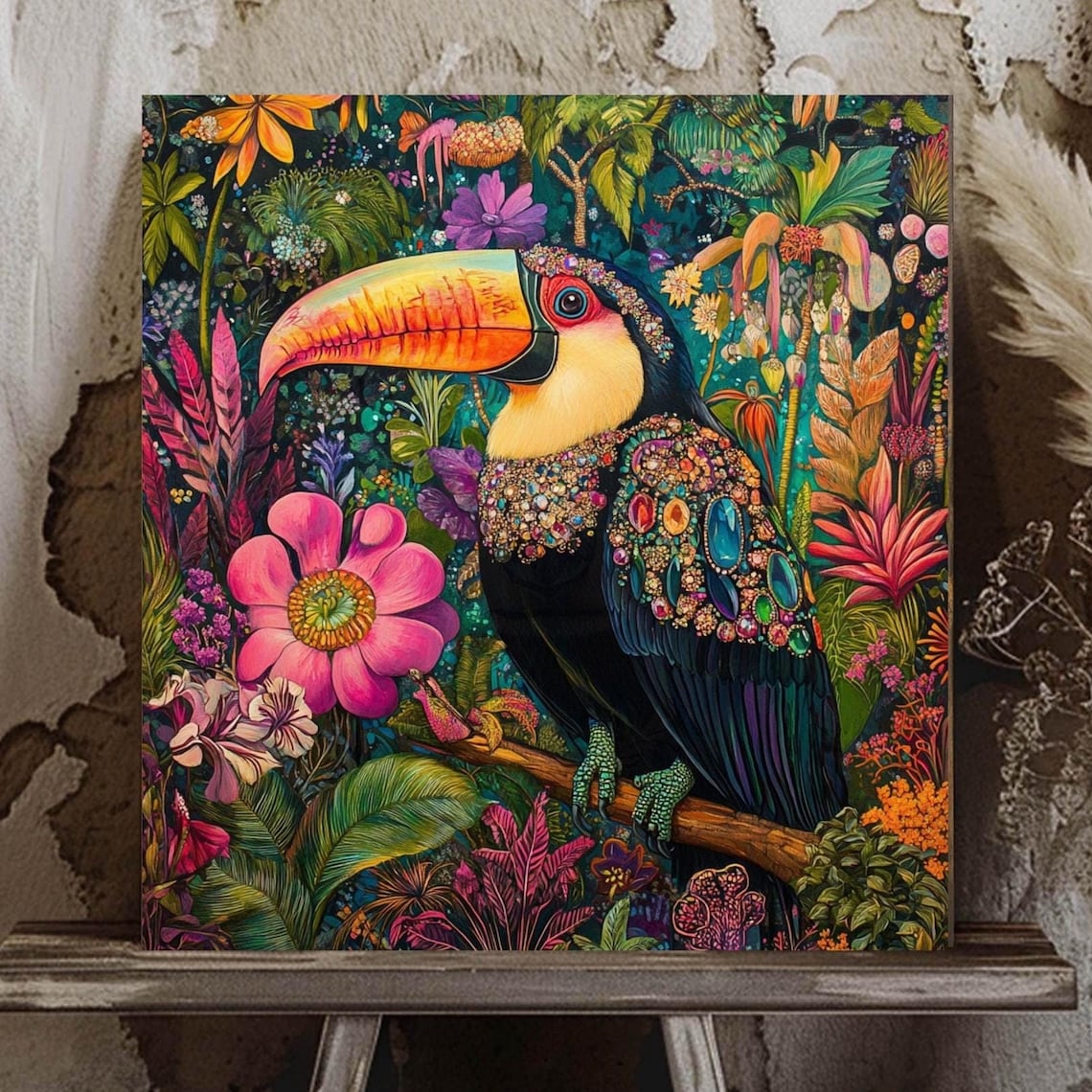 Maximalist Toucan Art Print, Tropical Jungle Decor
