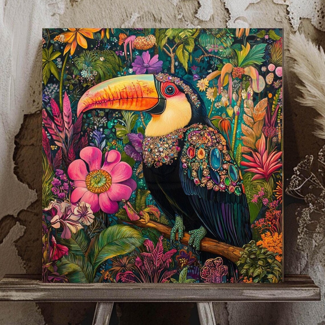 Toucan Art Print, Maximalist Tropical Jungle Decor