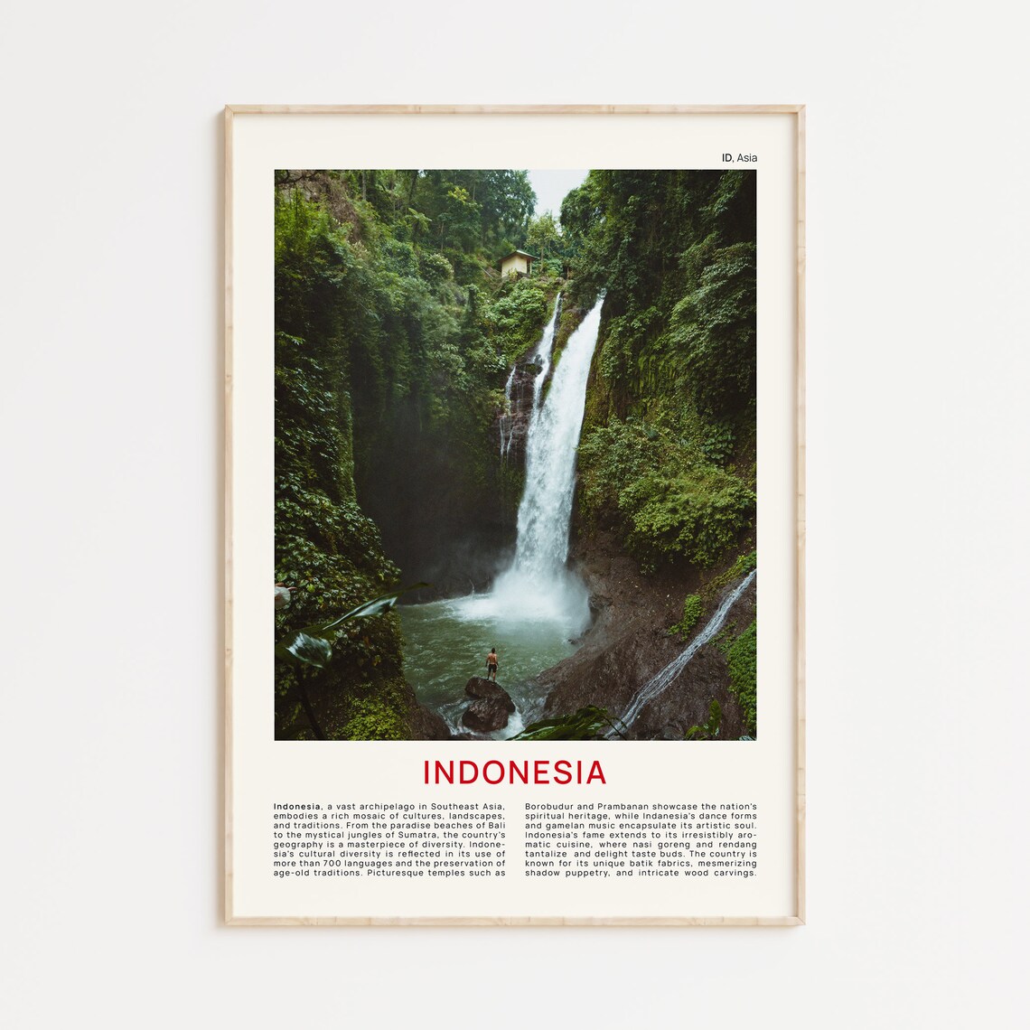 Indonesia Jungle Waterfall Tropical Falls Asia Travel Poster