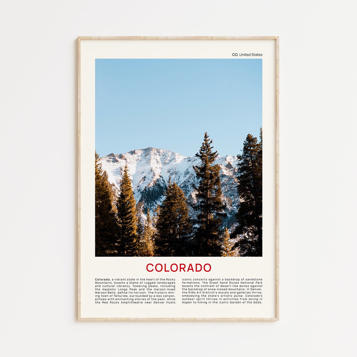 Colorado Snowy Rockies Peak Pine Forest Winter Travel Poster