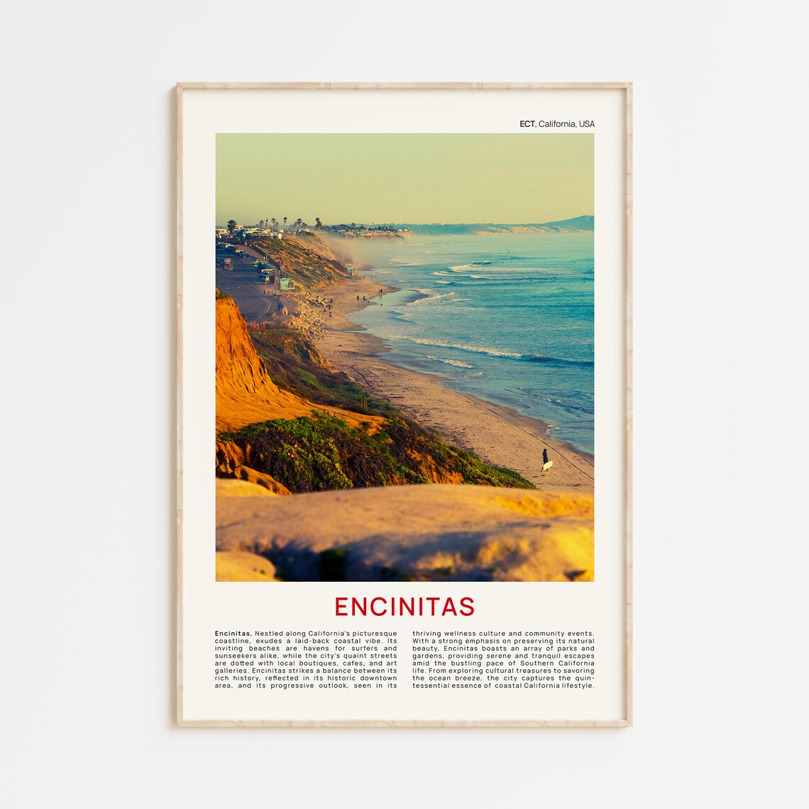 Encinitas California Coastal Cliffs Beach Golden Hour Photo Poster