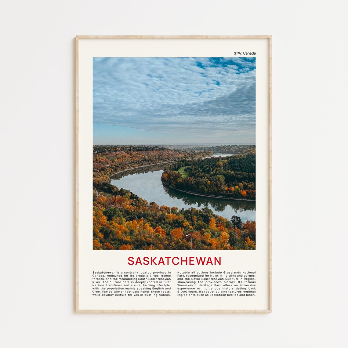 Saskatchewan Canada Golden Autumn River Aerial Photo Travel Poster