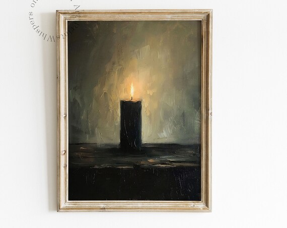 Black Candle Burning In The Dark Moody Minimalist Gothic Painting Poster