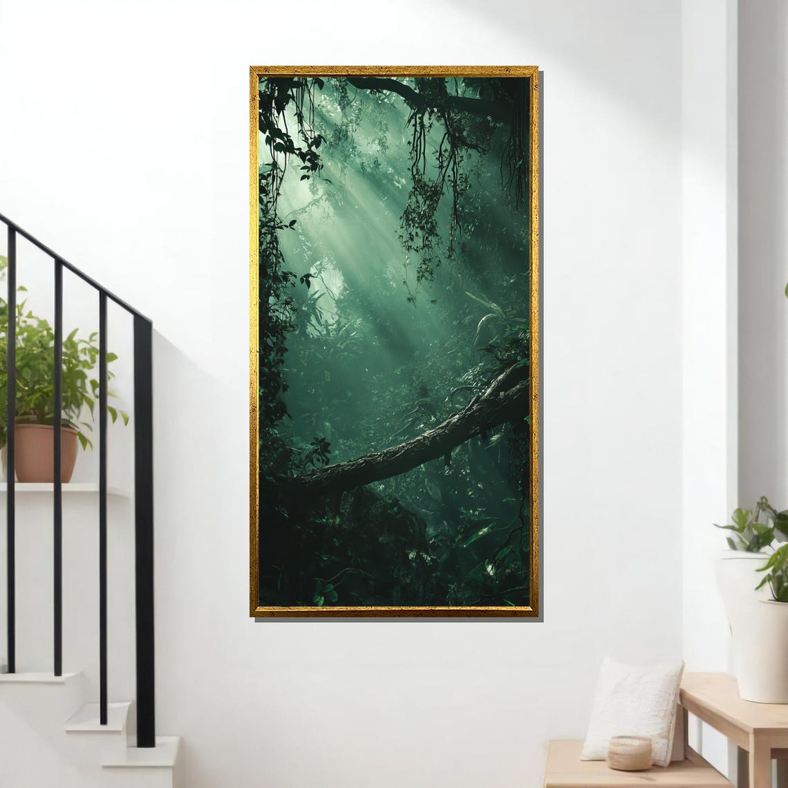 Mystical Jungle, Dense Forest With Vines and Misty Sunlight Rays