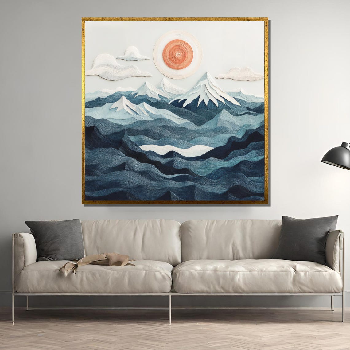 Layered Paper Mountain Landscape, Minimalist Snowy Peaks Art Print