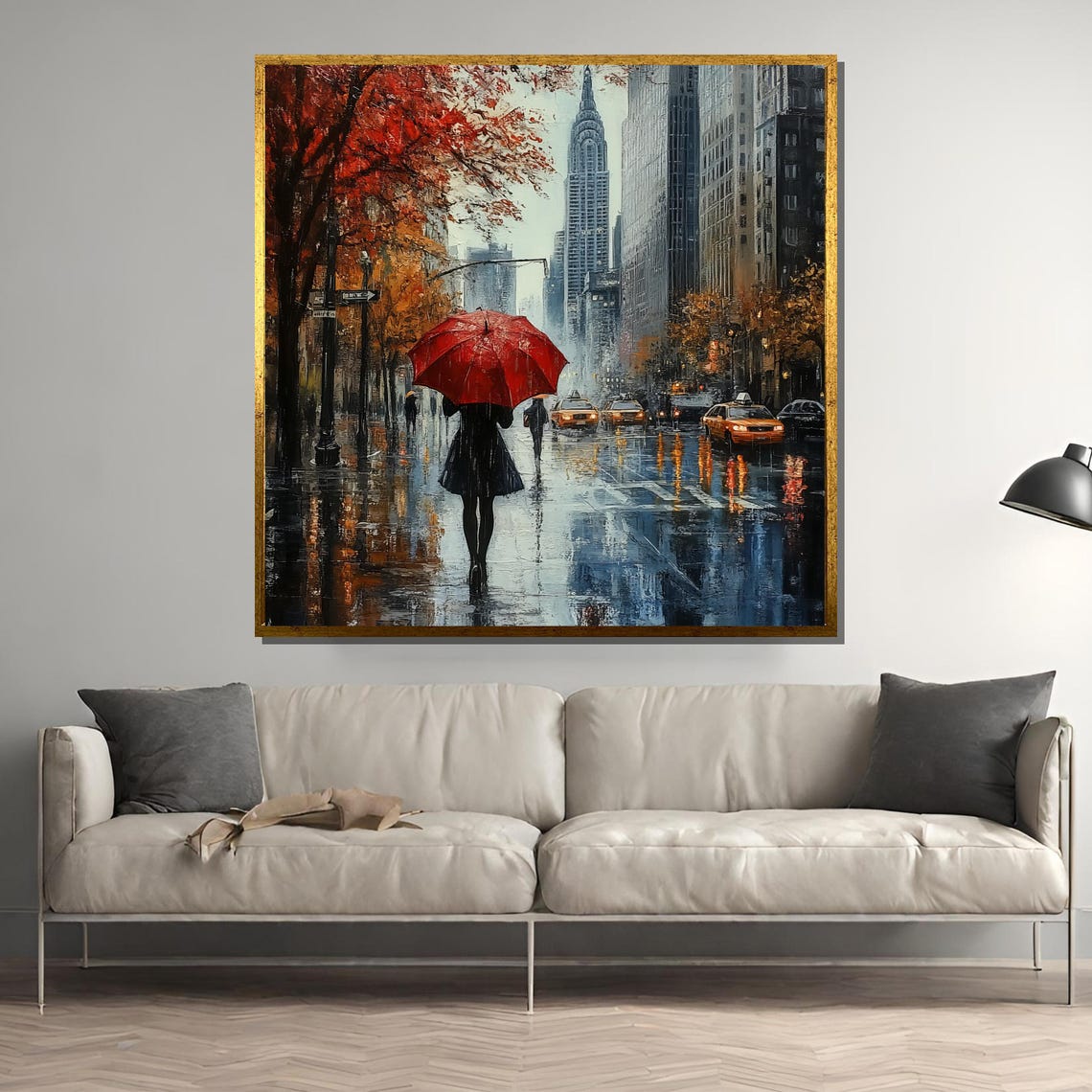 Autumn Rain In New York City, Urban Painting