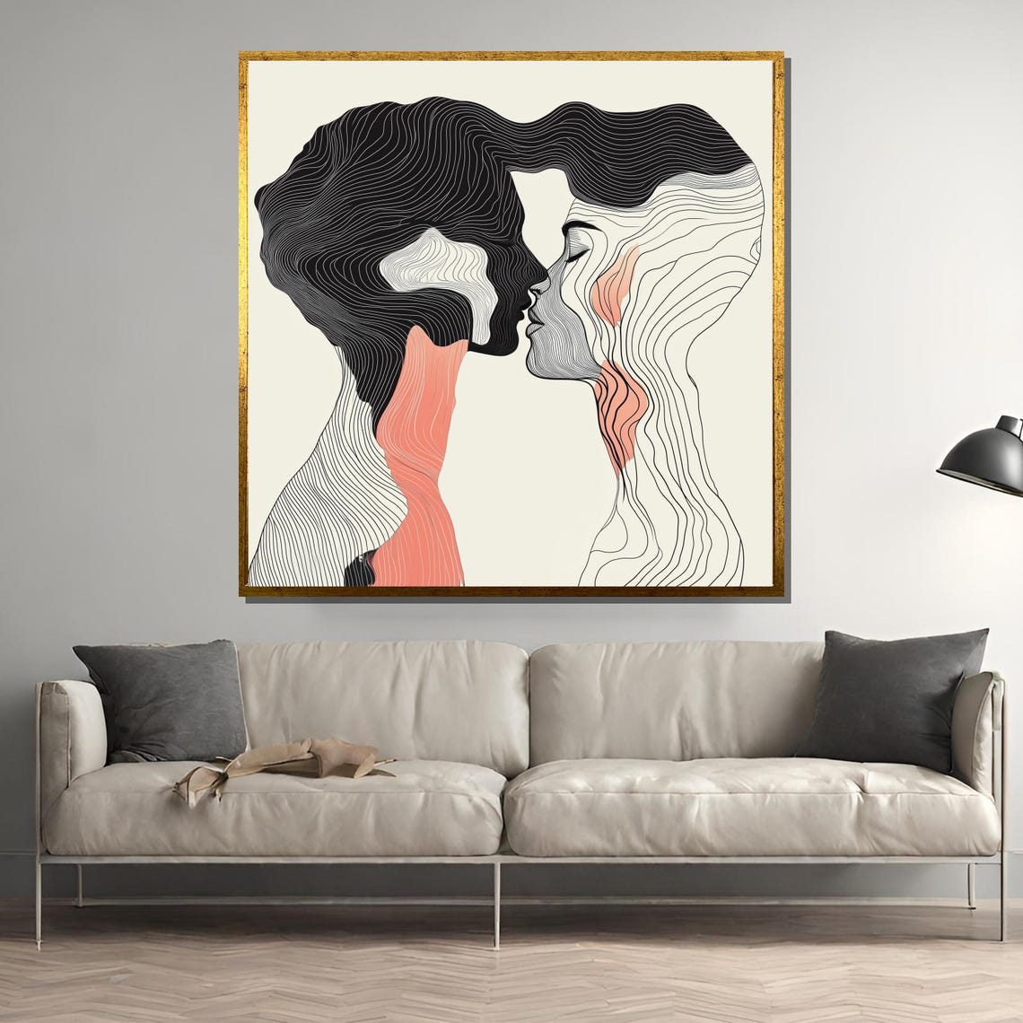 Minimal Line Art Of Couple Kissing, Romantic Gift