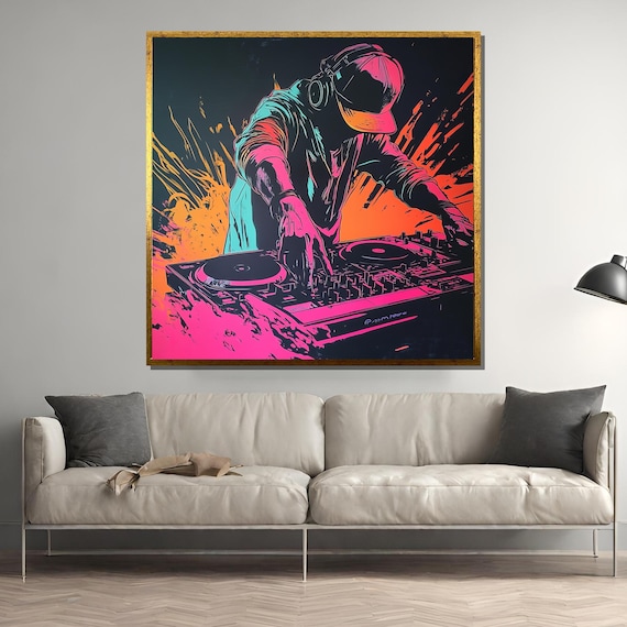 Neon DJ Poster, Vibrant Street Style