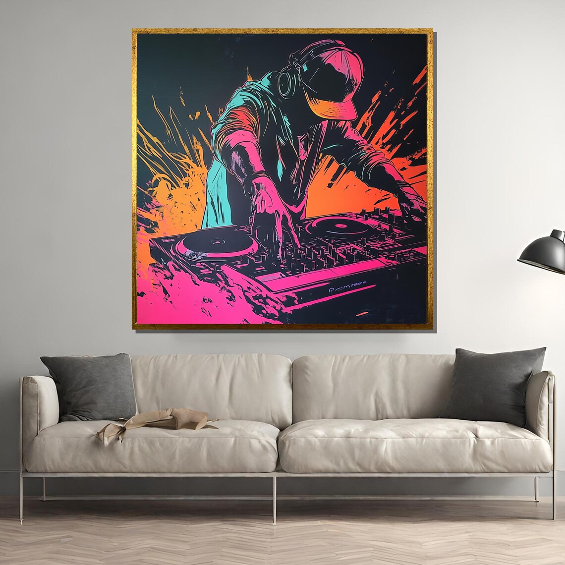 Neon DJ Poster, Vibrant Street Style