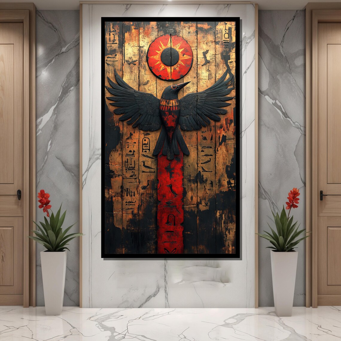 Egyptian Bird Art Print, Hieroglyph Sun Symbol - Image 2