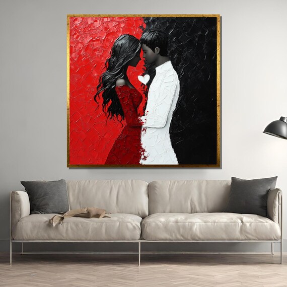 Couple Painting, Textured Romantic Abstract Love