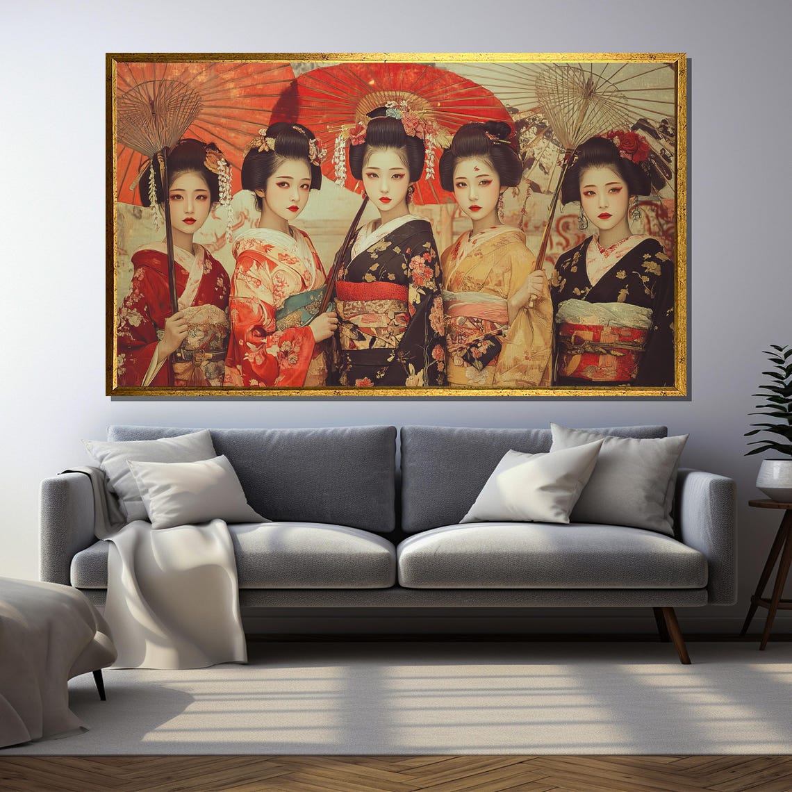 Elegant Geisha Women, Vintage Style Portrait