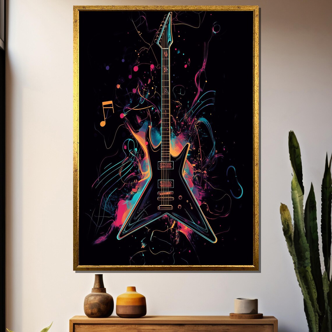 Electric Guitar Neon Rock Music Wall Art