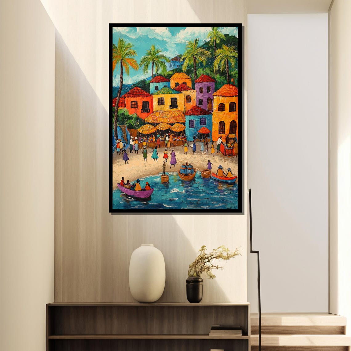 Mayan Fishing Village Market Scene, Coastal Art Print - Image 2