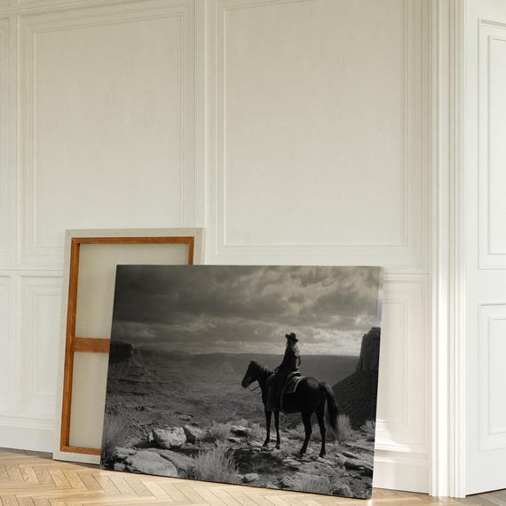 Cowgirl Canyon View Black And White Western Wall Art