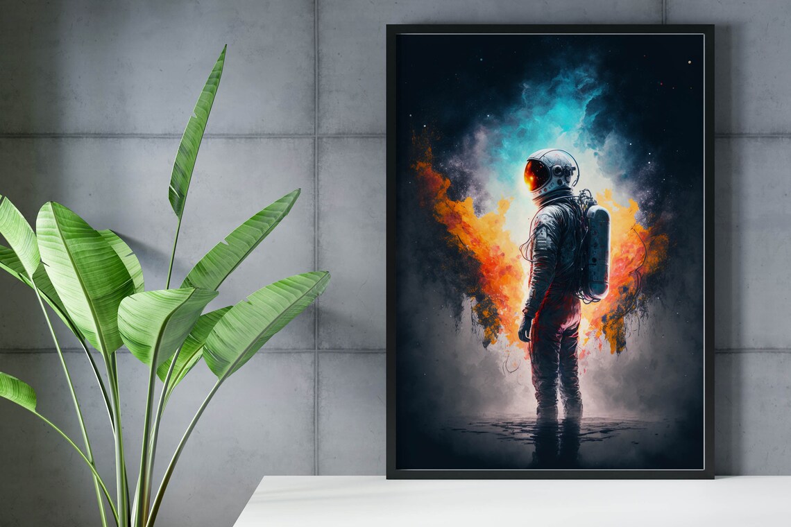 Void Astronaut Cosmic Smoke Teal Orange Nebula Space Art Poster - Image 2