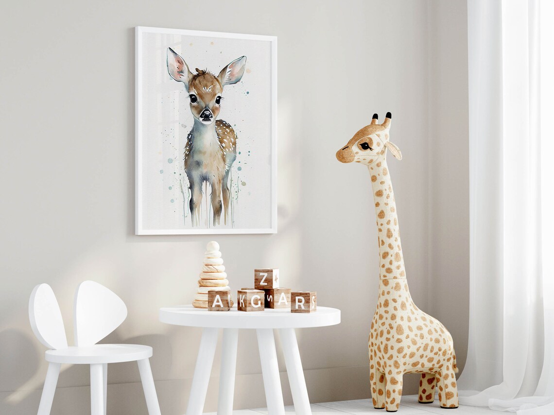 Baby Deer Fawn Watercolor Nursery Print Woodland Animal Baby Room Art - Image 2