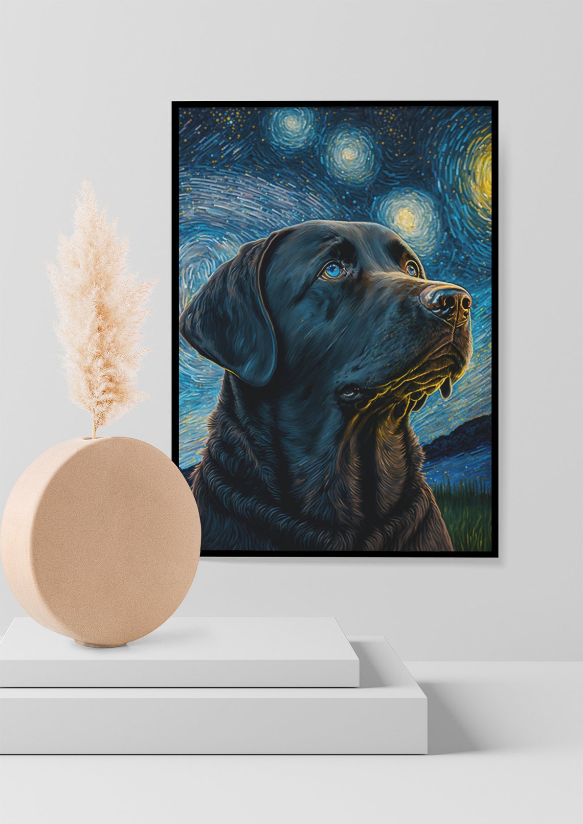 Black Labrador Retriever Starry Night Swirling Sky Pet Poster - Image 2