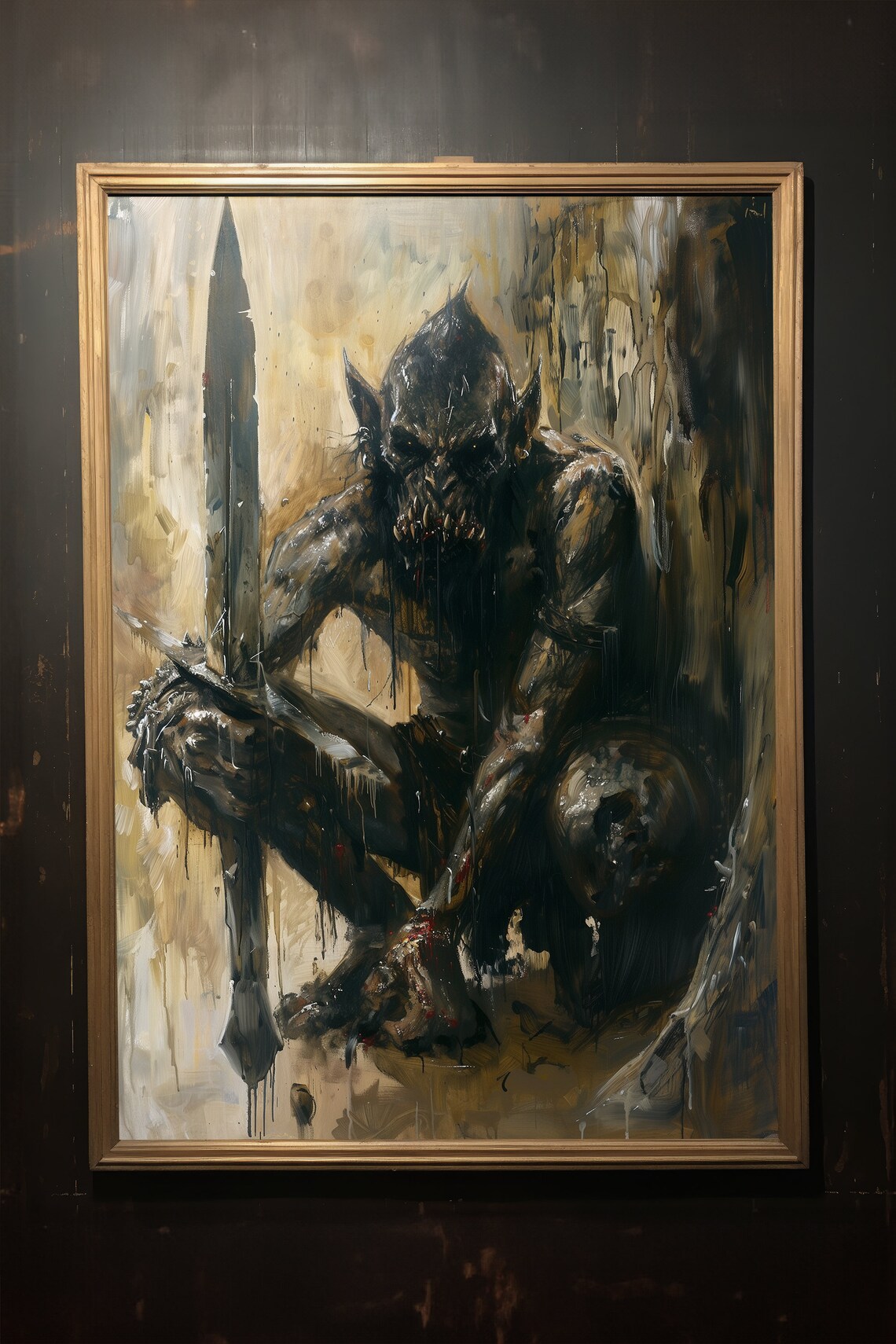 Dark Goblin Warrior Sword Moody Oil Painting Style Art Poster - Image 2