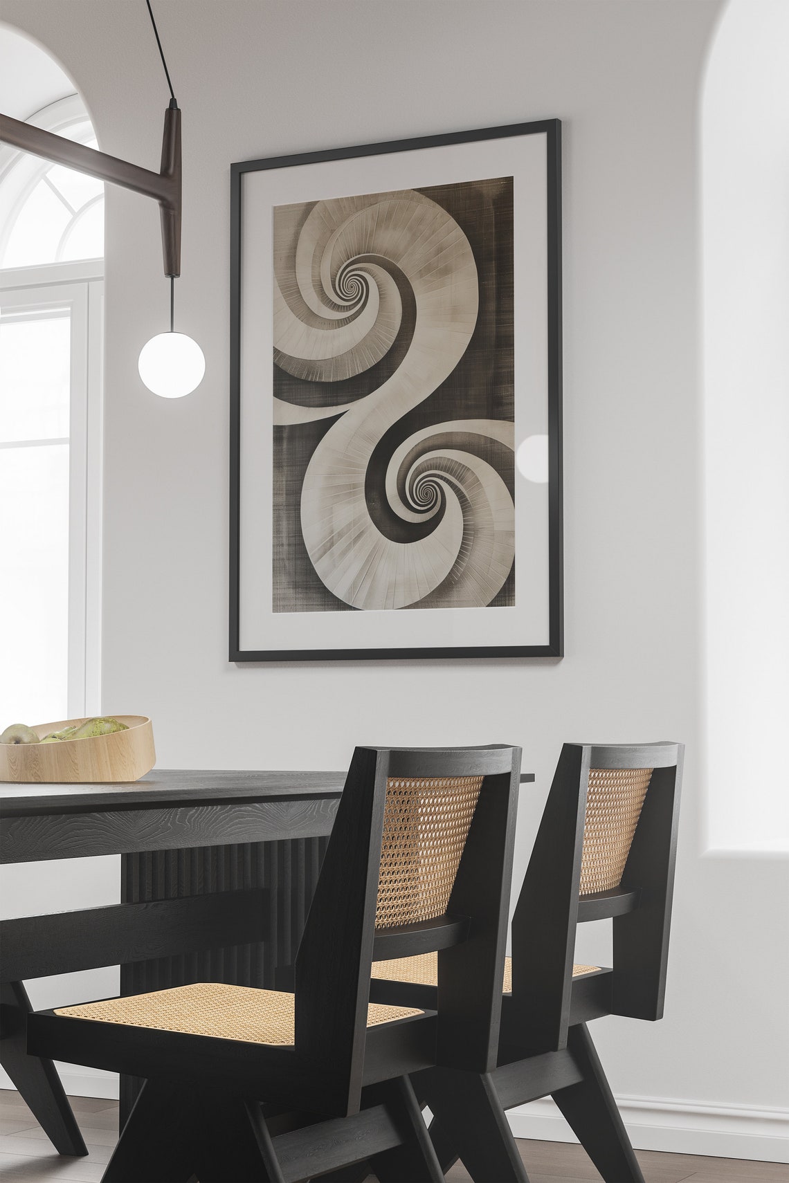 Monochrome Spiral Staircase Abstract Art Geometric Wall Poster - Image 3