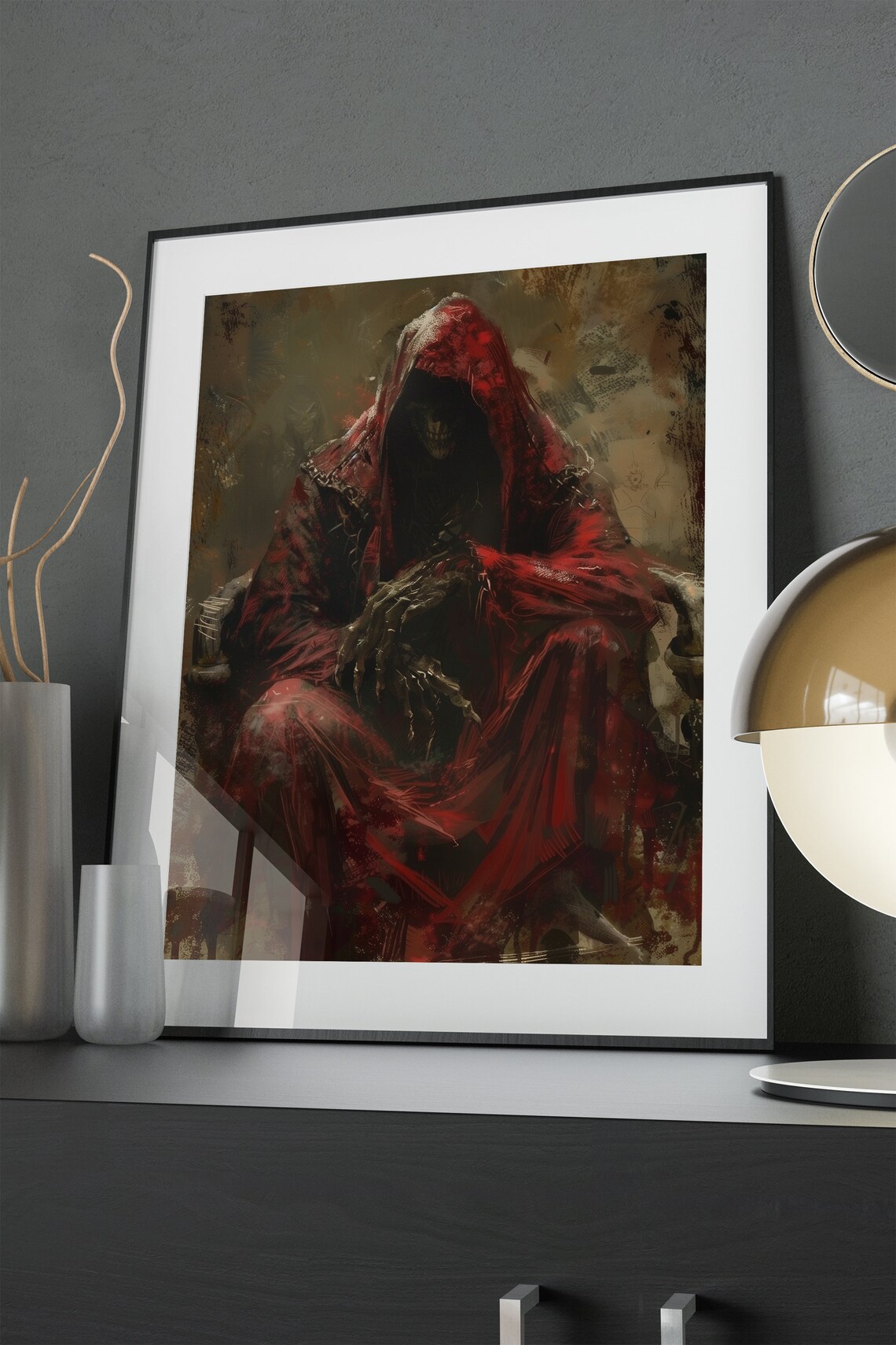 Eerie Grim Reaper Red Hooded Cloak Dark Romanticism Art Poster - Image 4