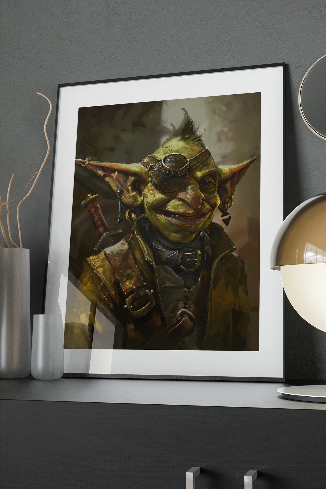 Handsome Green Goblin Monocle Sword Smiling Fantasy Character Poster - Image 4
