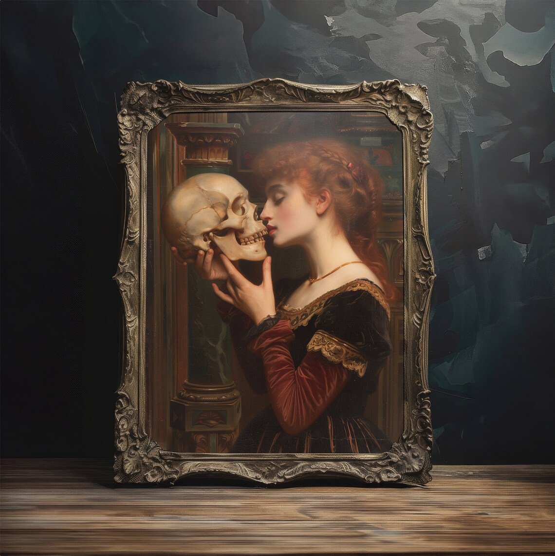 Woman Kissing Skull Victorian Painting Dark Romantic Memento Mori Art Poster - Image 4
