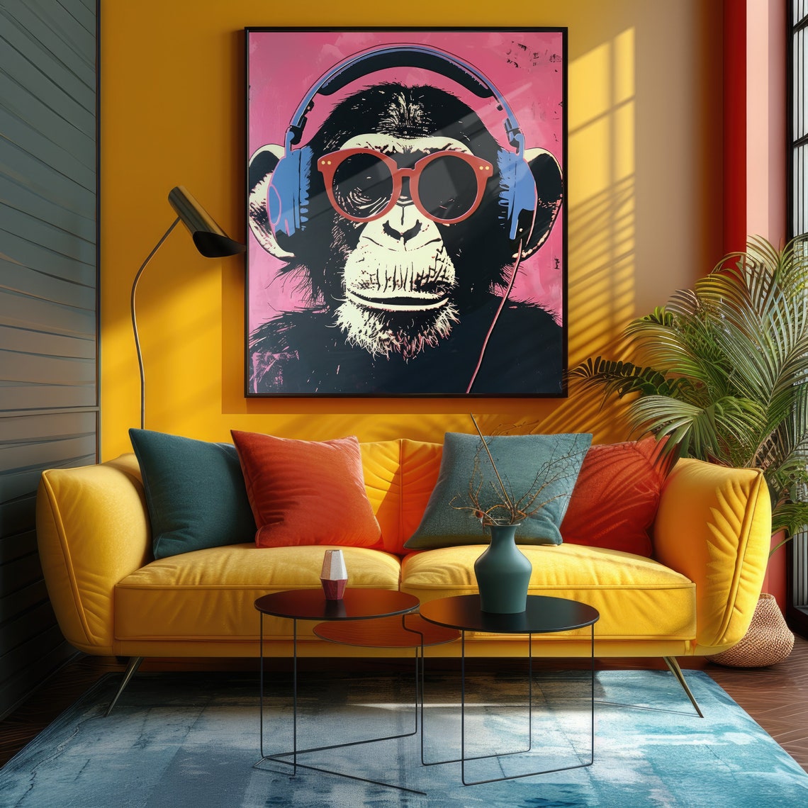 DJ Monkey Wearing Headphones Red Sunglasses Funky Pop Art Poster - Image 4