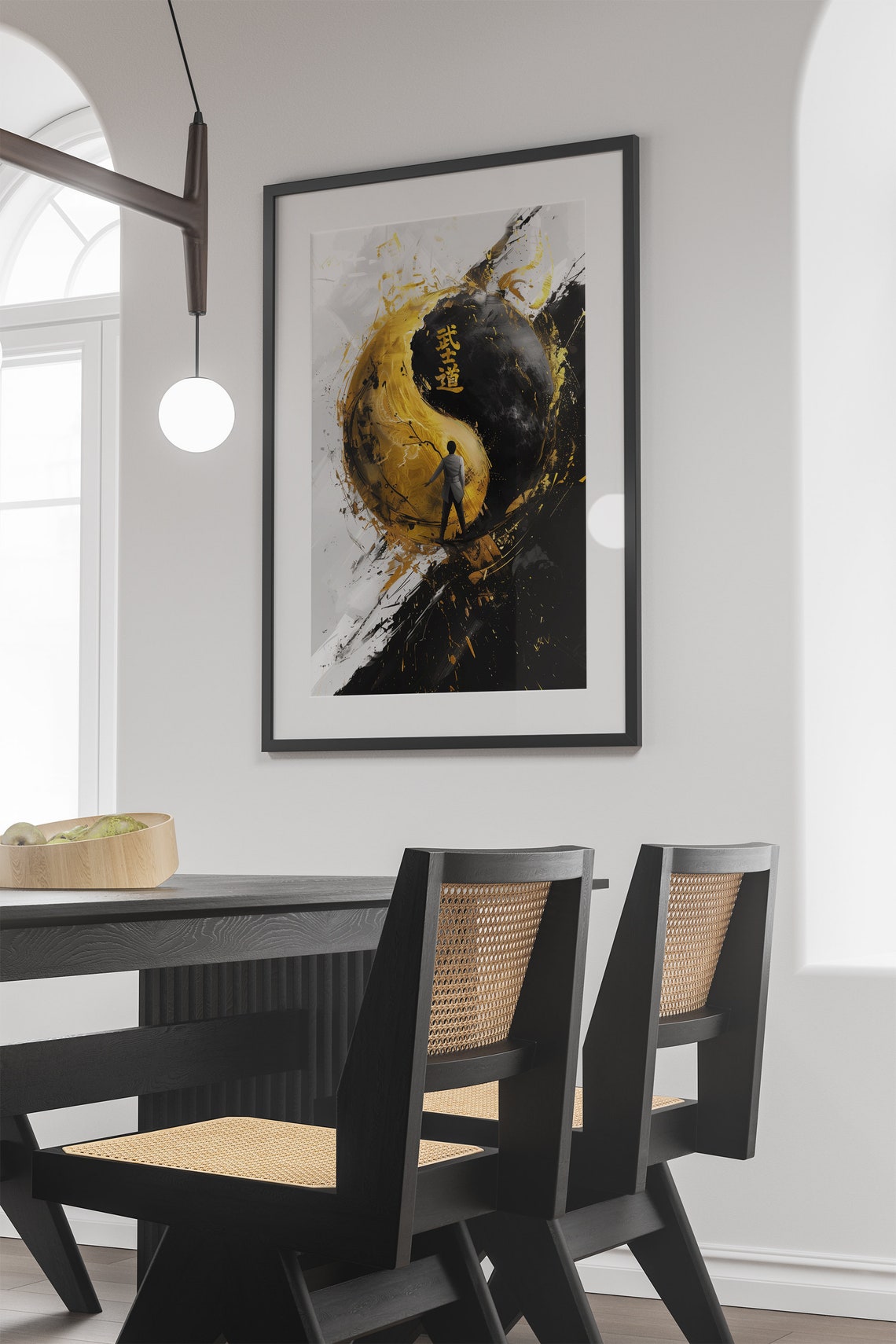 Bushido Kanji Gold Black Yin Yang Circle Warrior Art Style Poster - Image 3