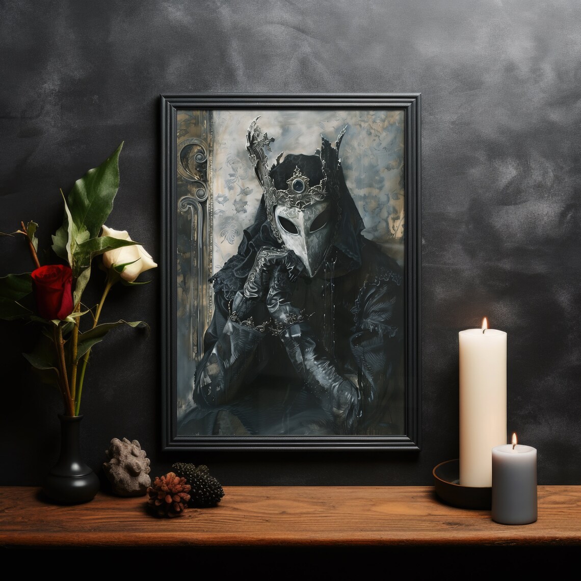Dark Lord Crowned Masked Figure Gothic Oil Painting Moody Fantasy Portrait Poster - Image 2