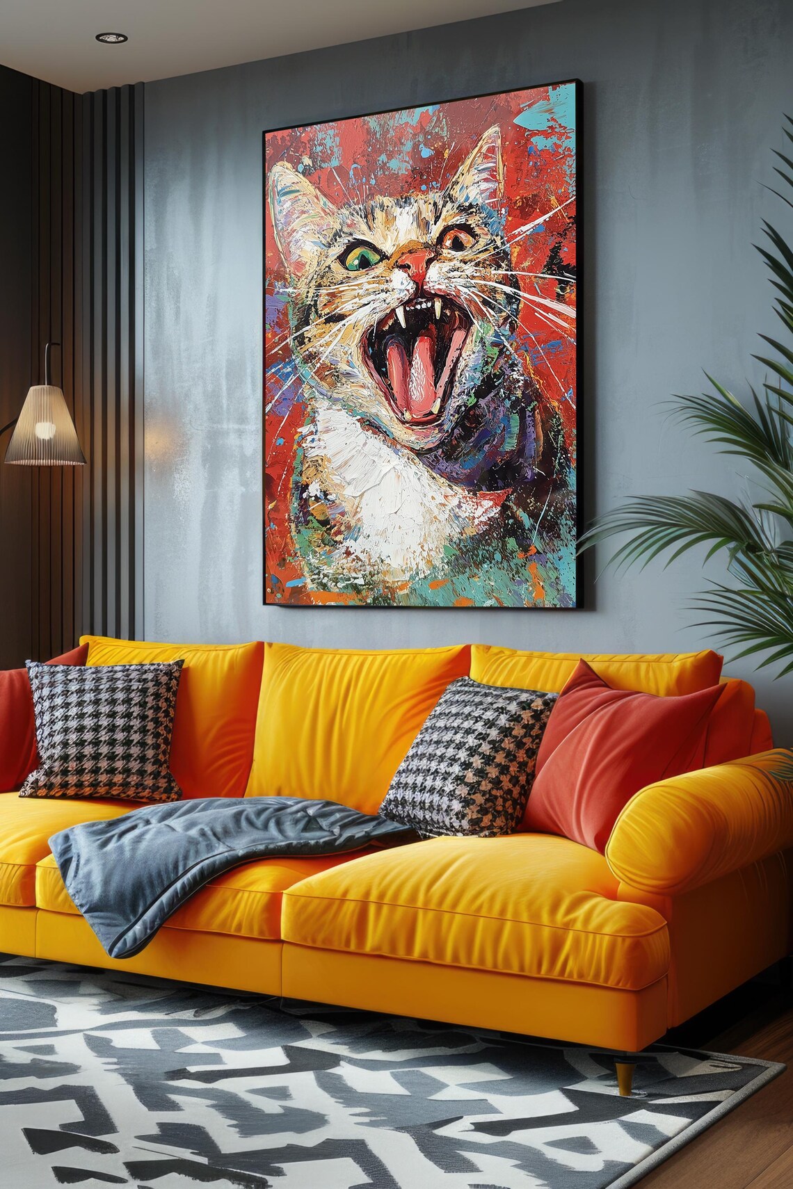 Feisty Cat Mouth Open Pop Art Poster Vibrant Bold Feline Portrait Decor - Image 4