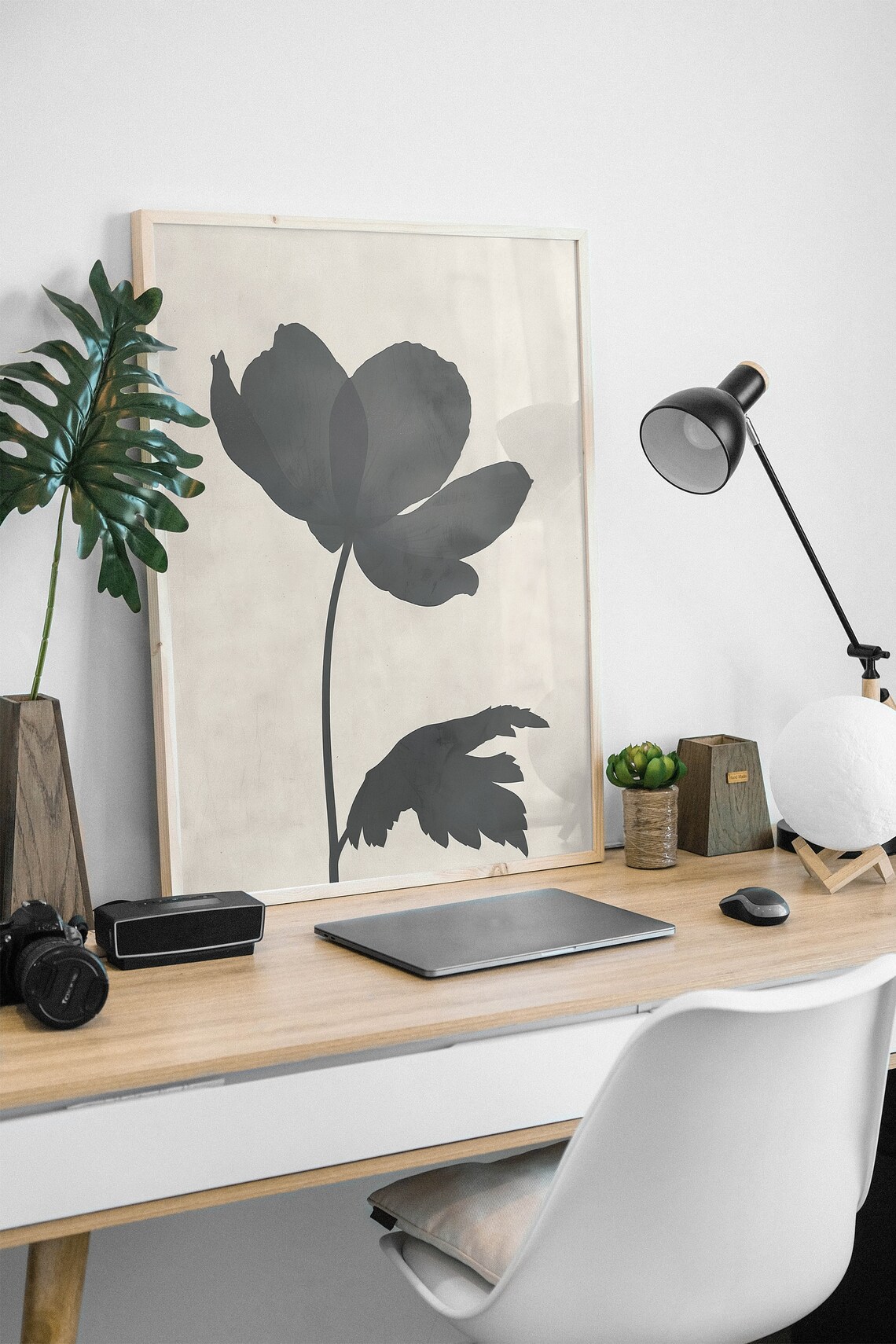 Black Flower Silhouette Minimalist Botanical Modern Floral Art Poster - Image 2