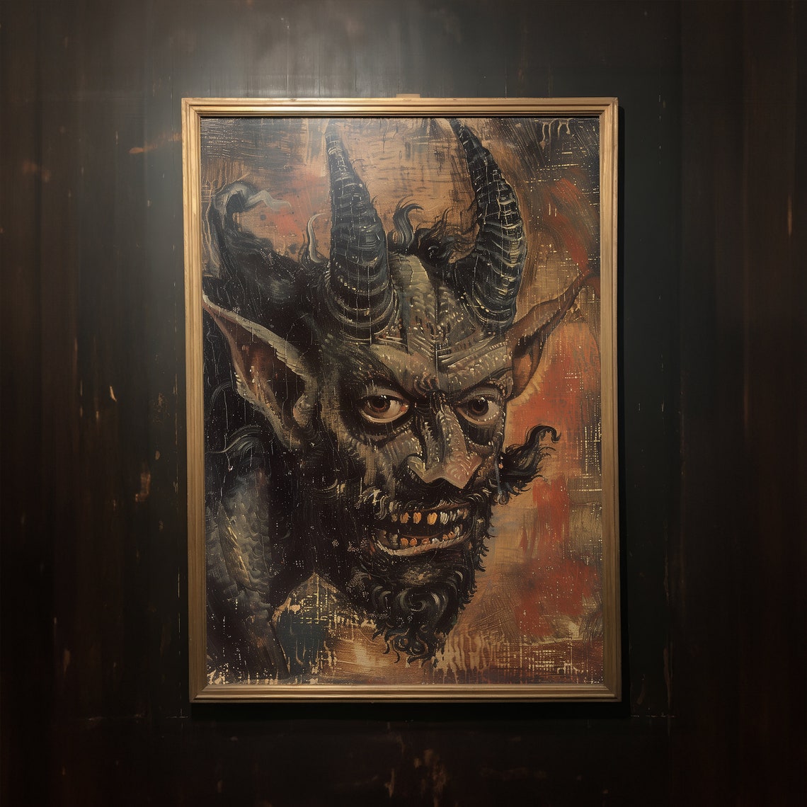 Horned Devil Portrait Vintage Style Gothic Horror Art Poster - Image 3