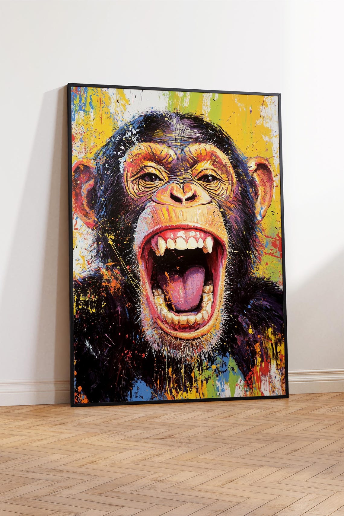 Laughing Chimpanzee Colorful Pop Art Paint Splatter Monkey Poster - Image 3