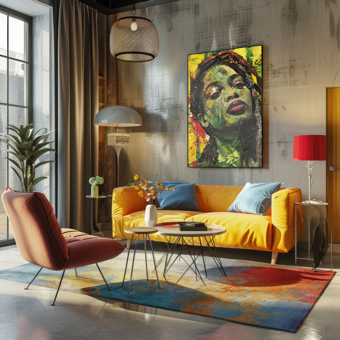 Abstract Rasta Woman Portrait Green Yellow Red Rastafari Wall Print - Image 2