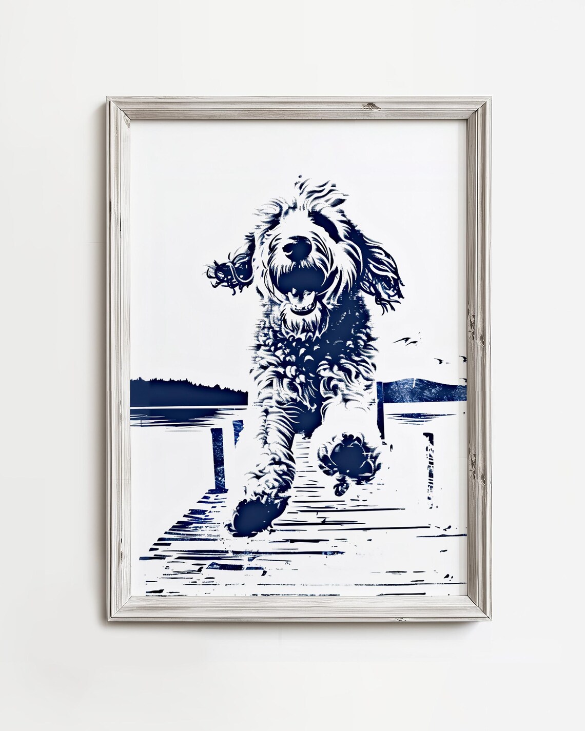 Happy Doodle Running Waterdog Sketch Art Print