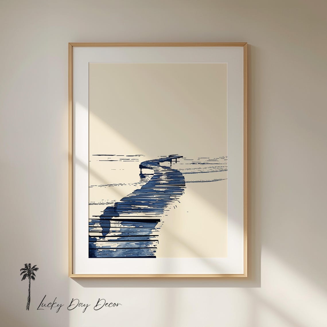 Calm Winding Boardwalk Beach Blue Brushstroke Minimalist Poster