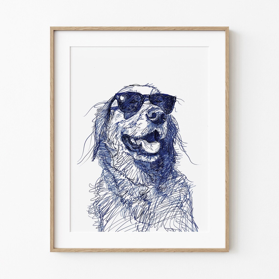 Golden Retriever In Shades, Cute Dog Art Print