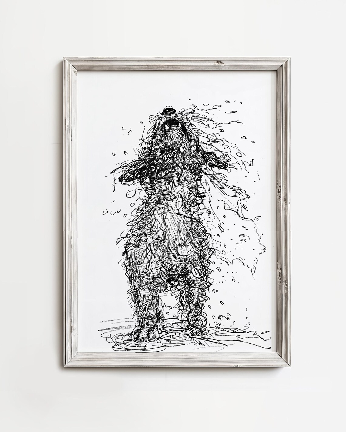 Whimsical Wet Dog Shaking Sketch Art Print