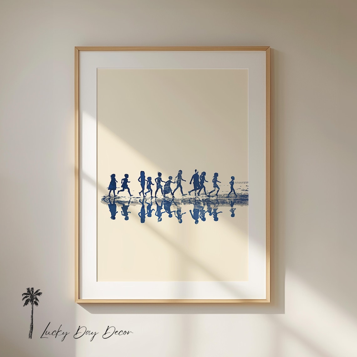 Children Run on Beach - Minimalist Nursery Decor Art Print