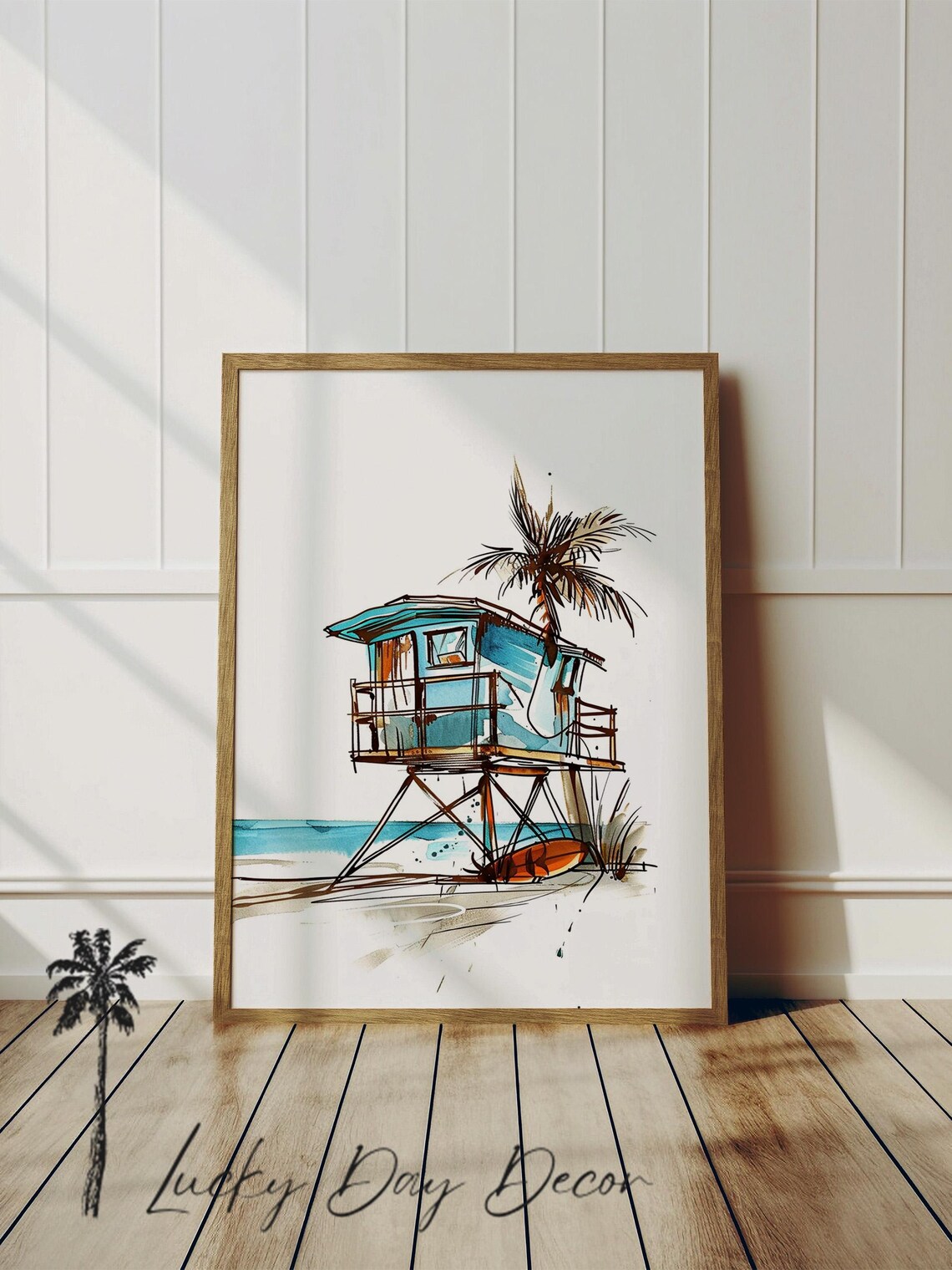 Vintage Lifeguard House Sketch Coastal Art Print